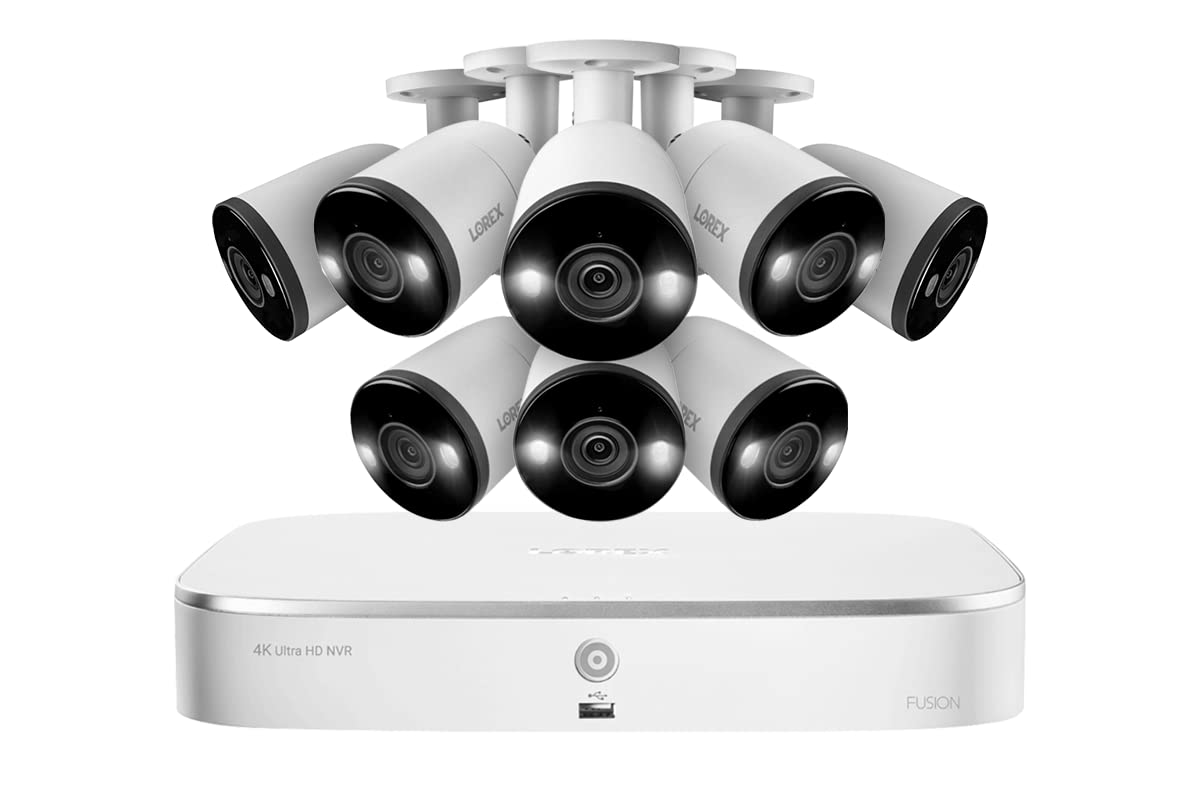 Lorex Fusion 4K 16-Channel (8 Wired + 8 Wi-Fi) 2TB NVR System with 8 Bullet Cameras Featuring Smart Deterrence and 2-Way Audio