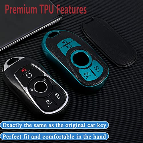 Image of for Buick Key Fob Cover Soft TPU with Leather Keychain Key Case Shell Full Protective Cover Compatible with Buick 2015-2023 GL8 Verano Enclave Regal Lacross Encore Envision 6 Button, A Green