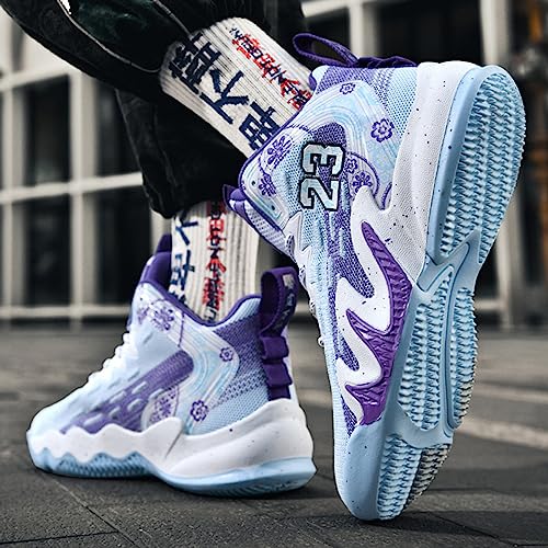DHAEY High Top Outdoor Basketball Shoes for Men Women Lightweight Breathable School Shoes for Boys Fashionable Professional Outdoor Basketball Shoes (Color : Purple, Size : 6.5 Women/5 Men)3