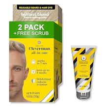 Cleverman 2 Pack Reusable Hair & Beard Dye for Men Lightest Blond + 1 Free Energizing Face & Beard Scrub