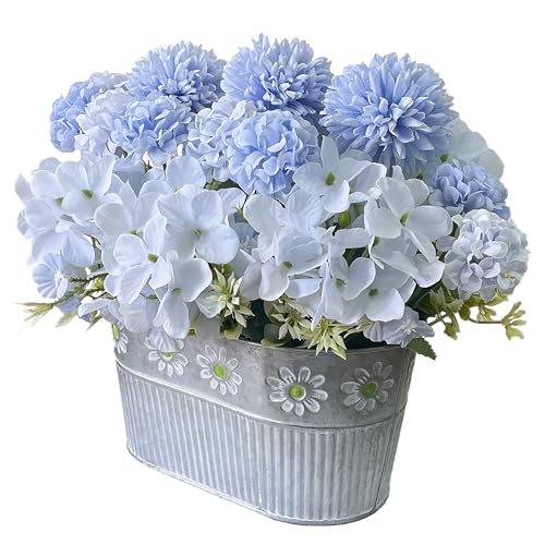CANCLEAR Artificial Hydrangea Potted Flower, Silk Flowers Arrangement for Table Centerpieces Décor, Flower Bouquet for Wedding Decoration, Blue