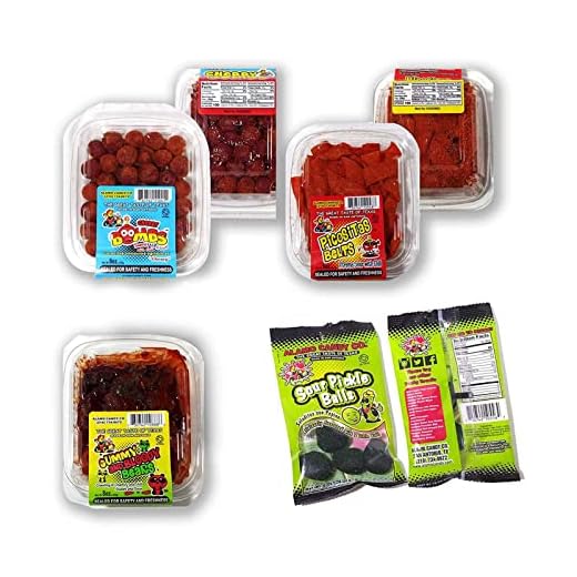 Alamo Candy Variety Candy Pack - Mexican Candy Mix (7 Count) - Gummy Bears In Chamoy and Chili, Cherry Bombs With Chili, Sour Chewy Chili Belts, and Sour Pickle Balls