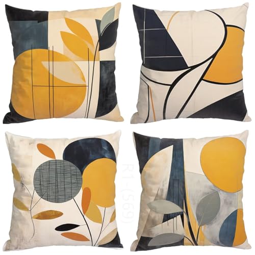 Funda Cojin 50x50, Cojines Geometría Juego de 4 Fundas Cojin Amarillo Exterior Cojines Decorativos Cuadrada, con Cremallera Funda de Almohada Sofa para Sala de Estar Jardín Coche Almohada Sofa H2-569