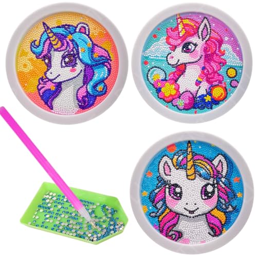 Image of PLUSPOINT 5D Diamond Gem Kits for Kids with Frame Pack of 3 Diamond Arts and Crafts for Kids Ages 6 8 10 12 Gem Art Painting Kit Unicorn Crafts Unicorn Diamond Painting Kits for Girls
