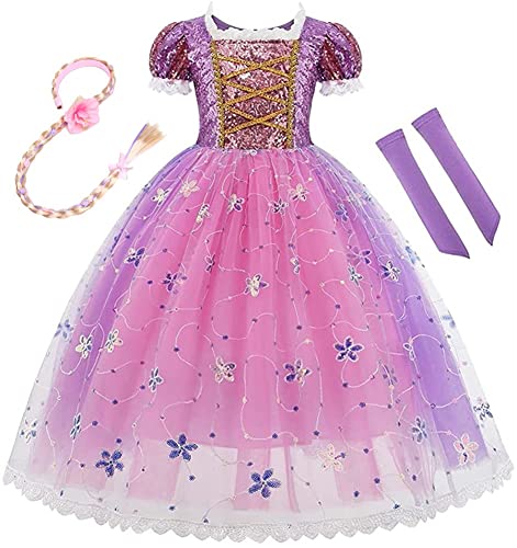 MYRISAM Vestidos de princesa Sofia para meninas disfarce de carnaval fato de Halloween Natal aniversário festa cerimónia aniversário cosplay vestir com peruca de cabelo de Rapunzel 2-3 anos