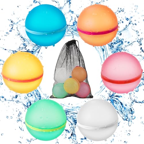 6 Piezas Globos De Agua Reutilizables, Globos Agua In Silicona Llenado Rapido, Con Bolsa De Malla, Juego De Bombas De Agua, Adecuado Para Niños Y Adultos, Playa, Fiesta En La Piscina