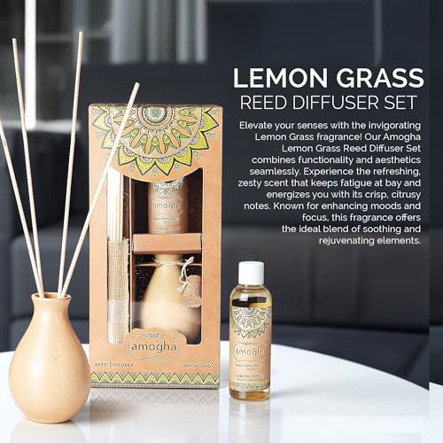 Image of IRIS Amogha Reed Diffuser | 100ml Fragrance Oil + 8N Reed Sticks | Long-Lasting Aromatherapy Diffuser for Home & Office | Smoke-Free, Flame-Free Air Freshener | Ideal for Gifting (Lemon Grass)