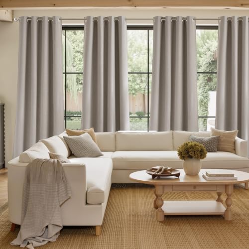 Image of NICETOWN Short Faux Linen Angora Blackout Curtains 63 inches Long for Kitchen - Privacy Panels for Living Room Bedroom, Modern Farmhouse Style Easy Care Grommet Top, 2 Panels, W42 by L63