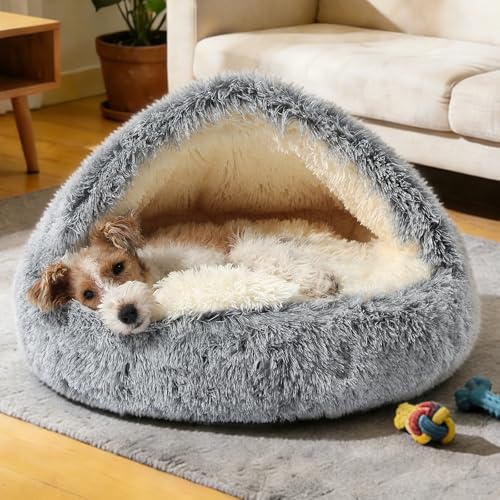 Image of NOYAL Hooded Donut Bed, Calming Cave for Cats & Small Dogs