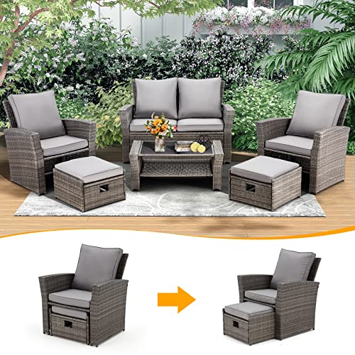 Gyutei 6 Piece Patio Furniture Set Outdoor Sectional Sofa Conversation Sofa Set With All-Weather Rattan Wicker For Porch Lawn Garden(Grey) Visit The Store #TOP7