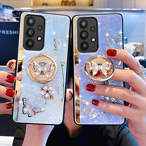Topwin Galaxy S21 Kickstand Case, Cute Marble Conch Shell Floral Butterfly With Ring Stand Elegant Shockproof Protective Cover For Girls Women For Samsung Galaxy S21 6.2'' 2021 (Rose Gold) #TOP1