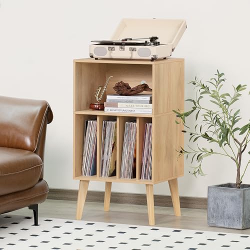 Miniatura 2 de Soporte Para Tocadiscos, Soporte Para Tocadiscos, Puede Acomodar Hasta 160 Álbumes, Soporte De Almacenamiento De Vinilo Mid-Century Con Patas De Madera, Estante Para Tocadiscos, Mesa Auxiliar Natural