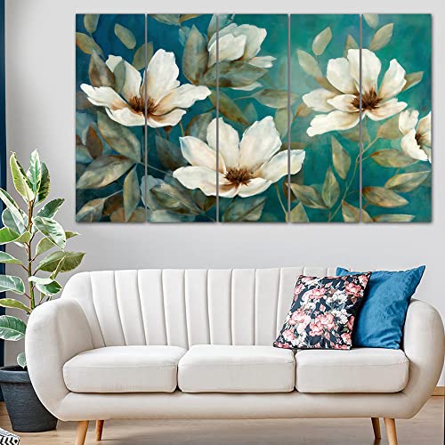 Image of Maxstone Flower Abstract Wall Painting Leaf Leaves Wall Painting Living room,Brdroom,Office Big Size Wall art Painting Fr HD Set OF -5 (30x60 inch) M1307