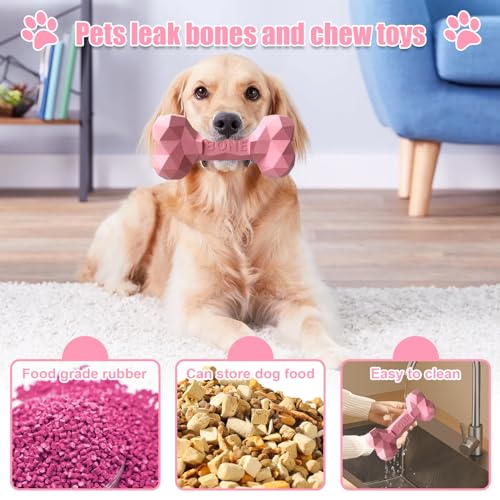 SAVOSWEET Kauspielzeug Hund Knochen Gummi, Hundespielzeug Knochen Unzerstörbar, Hundeknochen Kleine Hunde Rosa, Geeignet für Hunde Innerhalb von 5 Kg, Hundespielzeug zur Zahnreinigung
