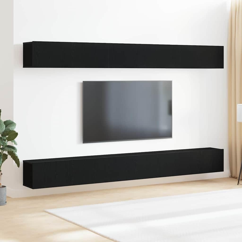 TV-Schrankset Wandmontiert, Schwarz Eichen-Optik Holzwerkstoff, Modernes Media-Center mit Stauraum für Wohnzimmer, 100x30x30 cm