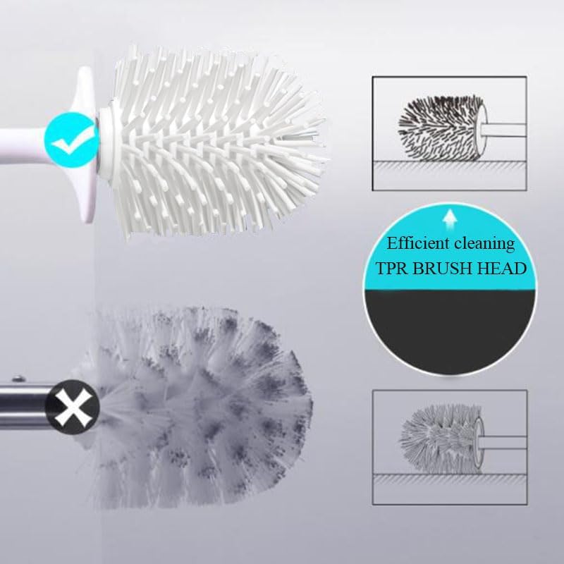 Bathroom Black Toilet Brush Soft TPR Silicone Brush Head No Dead Corners Home Floor-Standing Cleaning Brushes WC Accessories (Color : White)
