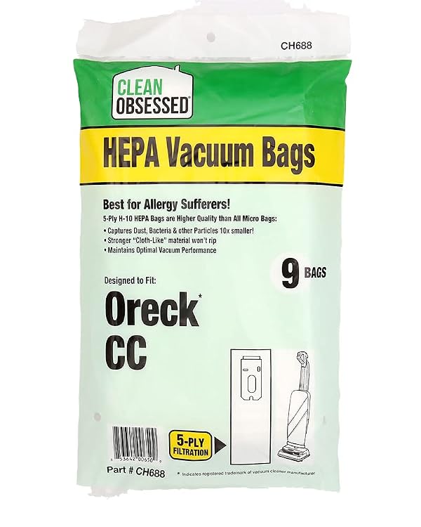 Clean Obsessed H-10 HEPA Bags Fits Oreck Type CC Upright Vacuum Cleaners (9 Bag Pack) by Clean Obsessed - Used condition - US$19.62