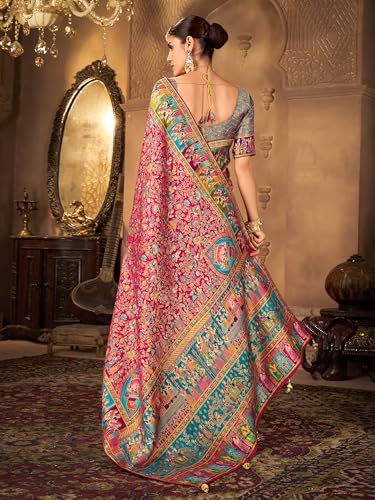 Image of Glory Sarees Women's Luxurious Dola Pure Silk Original Saree Position Print Work Madhubani Inspired Motifs Banarasi Kanjivaram Style Saree With Blouse Piece (Elegant101 Parent)