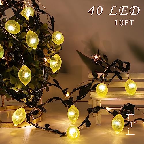 Image of 3D Lemon LED String Lights USB /Battery Operated Light String with Remote Timer 10FT 40LEDs Lemon Light Bulbs with Branches Leaves Fairy Lights for Bedroom Birthday Garden Party Decorations