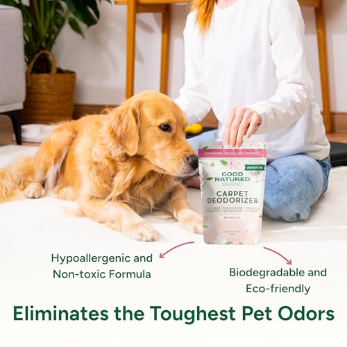Image of Good Natured Brand | Carpet Freshener & Deodorizer Powder | 31 oz Pet Odor Eliminator for Strong Odor & Pet Urine | Fresh Natural Magnolia Scent | Safe for Homes with Pets