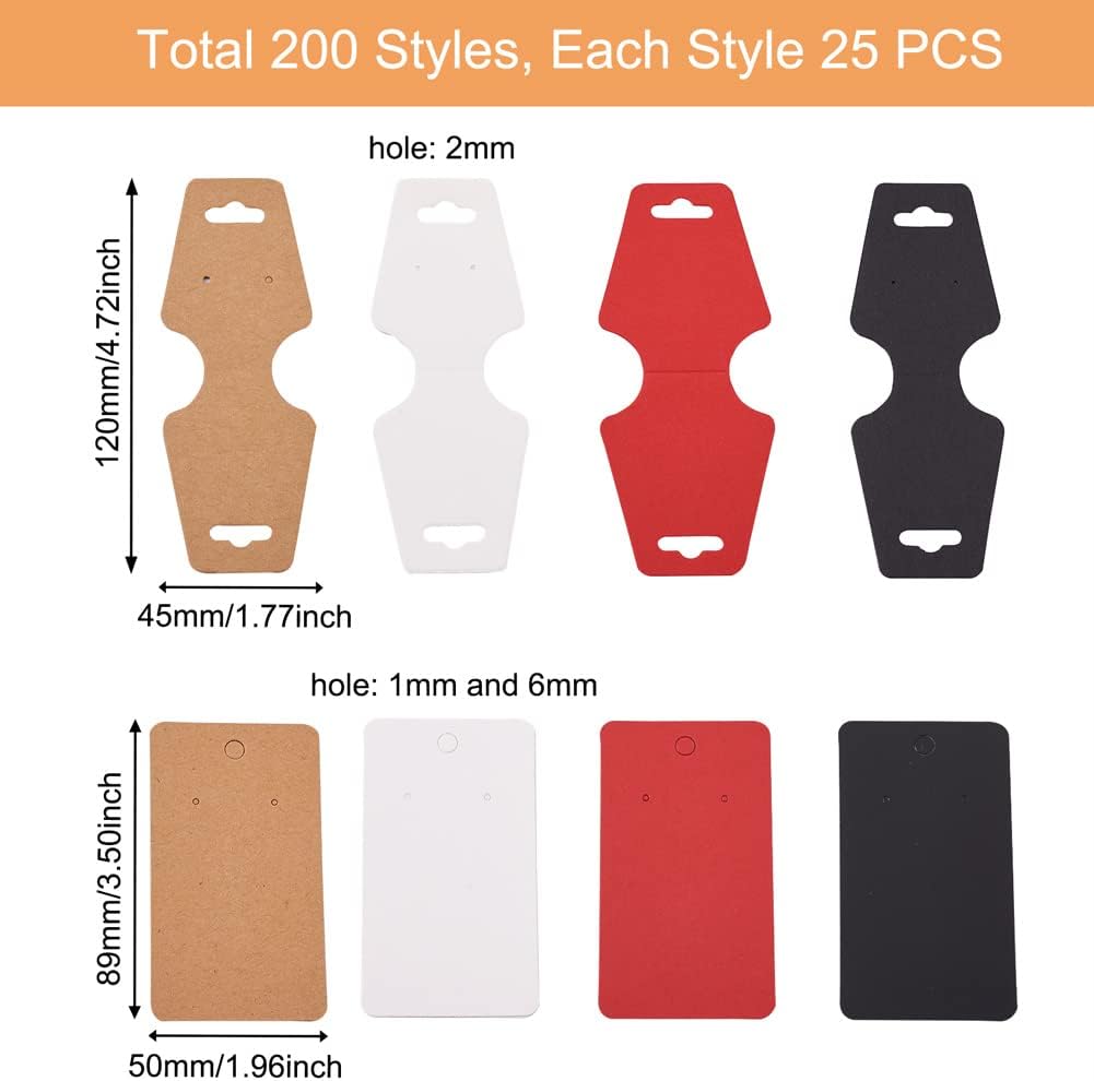 200PCS Paper Earring Display Card Holder 8 Styles Rectangle Earring Display Cards Pure Color Kraft Paper Tags Earring Studs Paper Hanging for Earring Pendants Studs Jewelry Display and Storage