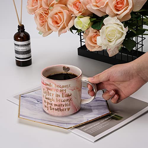Sister In Law Gifts - Funny Sister In Law Birthday Gift, Sis In Law Engagement, Wedding Gift, New Sister In Law, Sil To Be, Christmas - I Smile Because Sis In Law - Pink Marble Mug, 11.5Oz Coffee Cup #TOP3