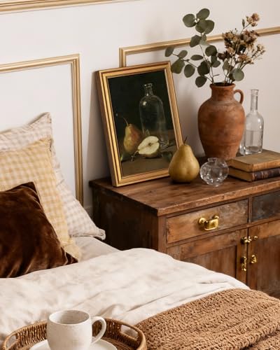Image of VIYYIEA Vintage Gold Framed Wall Art for Living Room, Fruits Canvas Prints Home Decor, Oil Painting Picture, Bedroom Wall Decor Gifts for Friends or Family -【Pear by the Bottle】-(16L x 12W)
