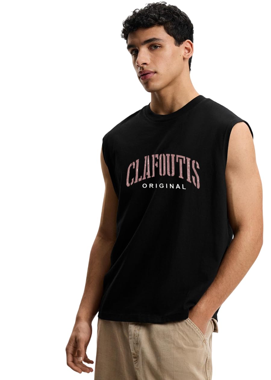 clafoutis Men's Sleeveless Printed Black Tank Top | Round Neck Muscle Tee | Casual Gym & Summer Wear-picture-49