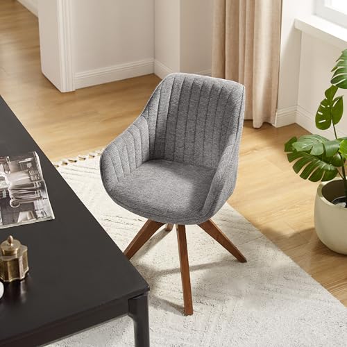 Art Leon Desk Chair - Mid Century Modern Office Chair No Wheels, Swivel Accent Chair with Oak Wood Legs, Fabric Upholstered Arm Chair, Gray - Thumbnail 7
