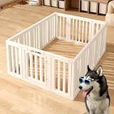 ホワイト ペットサークル 犬用 室内 柵 ドア付き おしゃれ 小型犬中型犬用 プラスチック製 【自由調整サイズ】【吸盤式&二重ロック】【組立簡単 工具不要】【丈夫 HDPE樹脂 傷つきにくい 防水】【幅110cm × 奥行150cm × 高さ60cm】
