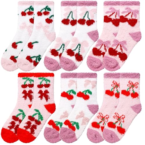 Image of Skicuff 6 Pairs Women Fuzzy Socks Bulk Slipper Warm Sleeping Crew Socks for Women Men Microfiber Soft Holiday Teacher Gifts