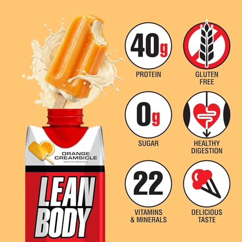 Image of LABRADA Lean Body Ready-to-Drink Orange Creamsicle Protein Shake, 40g Protein, Whey Blend, 0 Sugar, Gluten Free, 22 Vitamins & Minerals, 17 Fl Oz (Pack of 12)