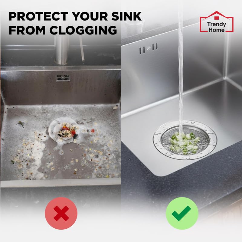 Image of Trendy Home Stainless Steel Kitchen Sink Strainer Jali, 11x11x3.5 cm | Pack of 1, Rustproof Anti Clog Sink Drain Cover Filter For Waste Coupling