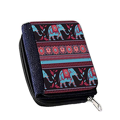 Traditional Retro Indian Elephant Oriental Ethnic Pattern Vintage Colourful Women’s Denim Coin Wallet, Girls Purse, Gift Purse Wallet Birthday Gift.