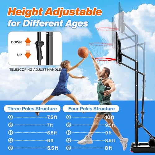 Image of AWII SPORT Basketball Hoop Outdoor Protable 40 /44 /48 Inch Impact Backboard, 4.8-10FT Height Adjustable Basketball Hoop Goal System with Wheels for Adults
