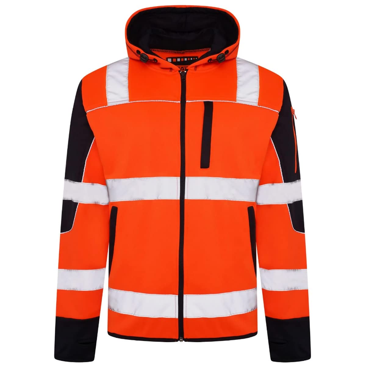 Durus Workwear Men's Orange/Navy Hi Vis Zip Hoodie Reflective Safety Security Protective Workwear Jacket