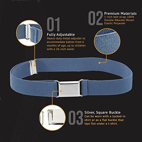 Hold'em Children’s Elastic Silver Buckle Belts Boys Girls Toddler Size 2T 3T 4T 5T - Denim Blue #TOP2