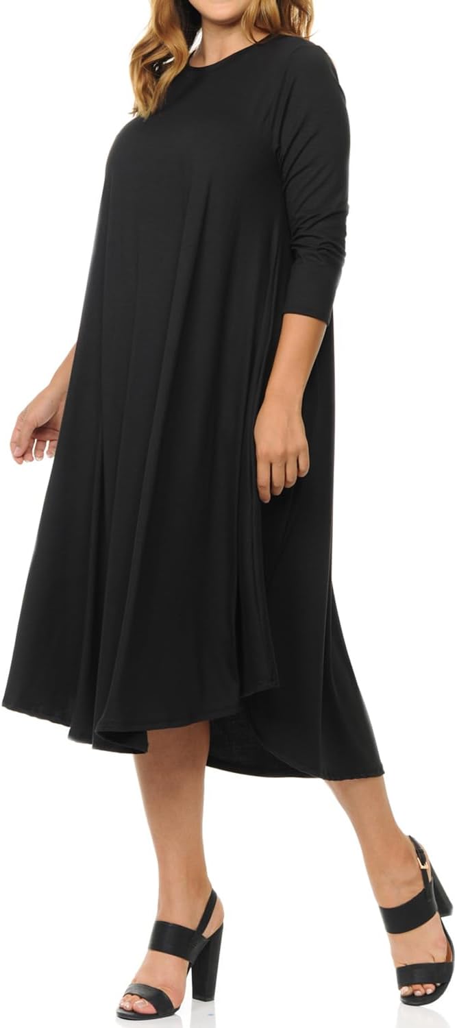 Pastel by Vivienne Women's Plus Size Swing Dress – 3/4 Sleeve Elegant Flowy A-Line Midi – Soft & Comfortable