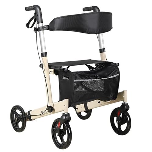 Deambulatore per Anziani con 4 ruote,alluminio Rollator,deambulatore da esterno,Rollator pieghevole,per terreni e attività all'aperto Beige