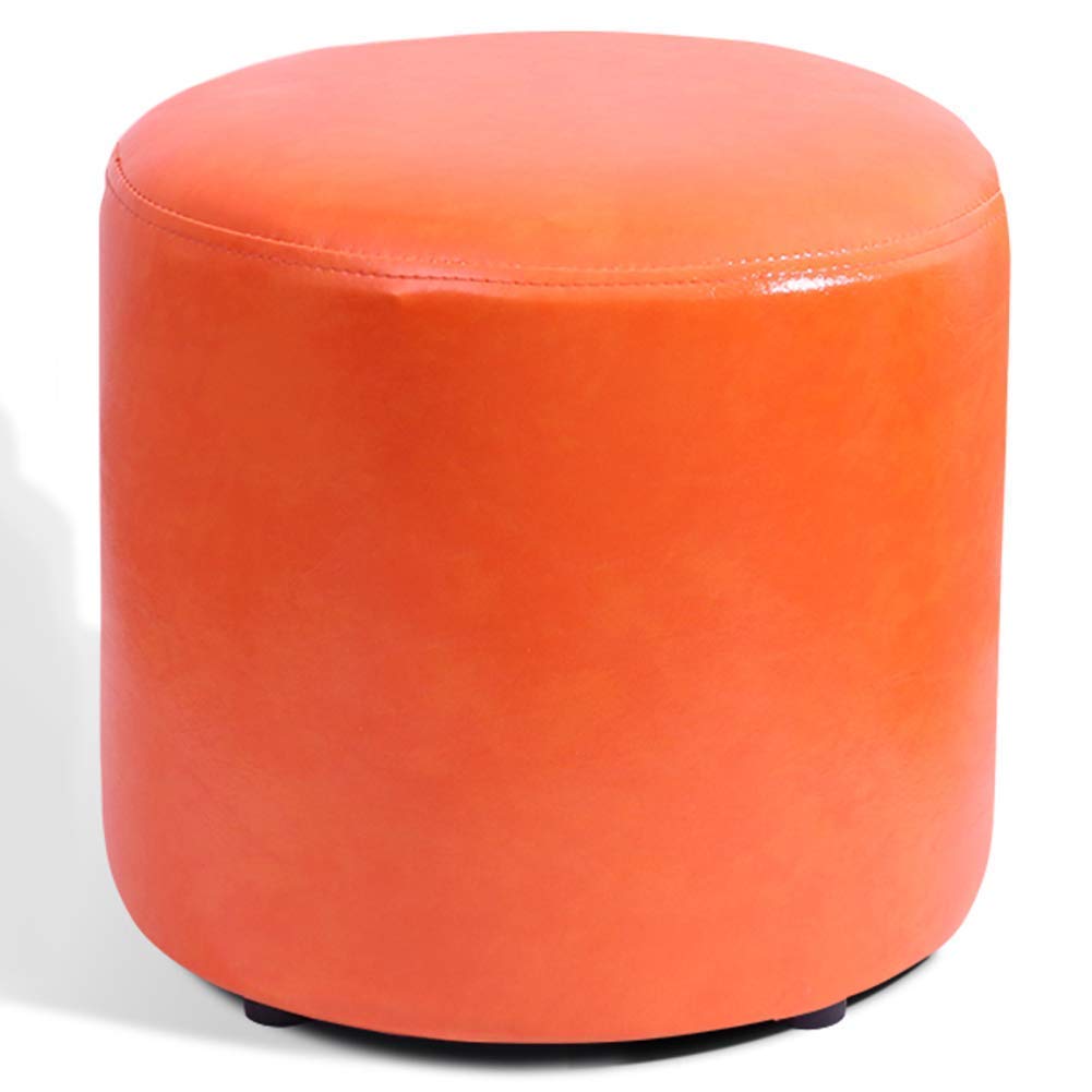 Pouf repose-pieds en cuir véritable et socle bois pour salon