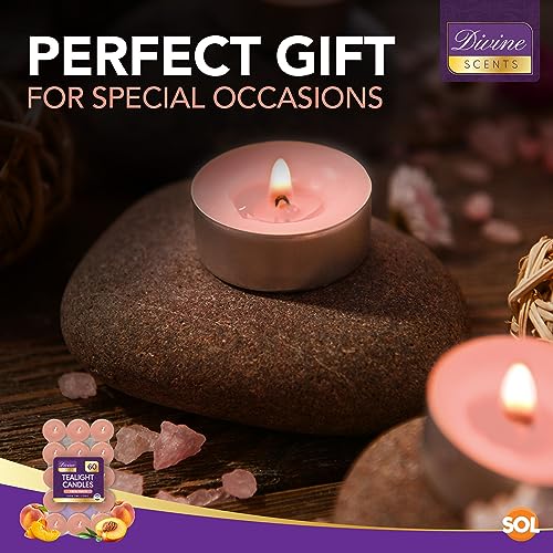 60pk Fresh Peach Tea Lights | Scented Tea Light Candles | Tea Lights Scented | Peach Candle | Long Burning Tealights | Tea Lights Candles | T Lights | Orange Tea Lights | Tealights