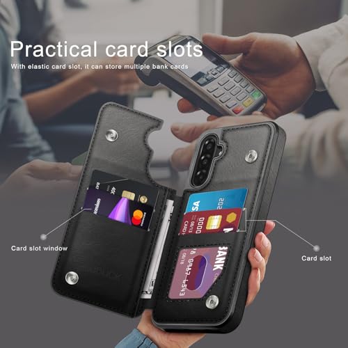 DJDUCK Designed for Samsung Galaxy A17 5G Case Wallet with Card Holder, [Magnetic Clasp Cover] [RFID Blocking Leather Protection] Shockproof Women Men Cases for Samsung A17 Black by DJDUCK - Used condition - Image 3
