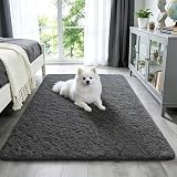 Ophanie Washable 3x5 Area Rug, Bedside Preppy Dorm Rug, College Essentials Non Slip Grey Small Carpets for Bedroom, Anti Slip Fluffy Gray Living Room, Home Decor Aesthetic, Nursery