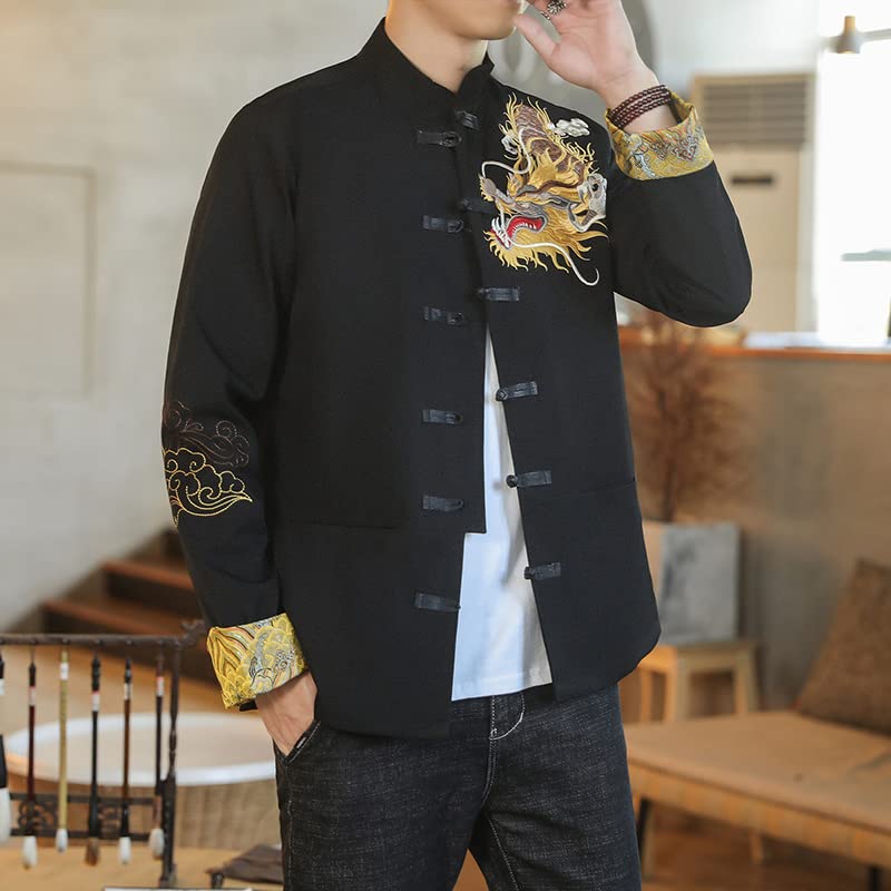 Chinese Dragon Shirt Embroidered Tang Suit Kung Fu Tai Chi Uniform Retro Men's Top Coat Jacket Cardigan4