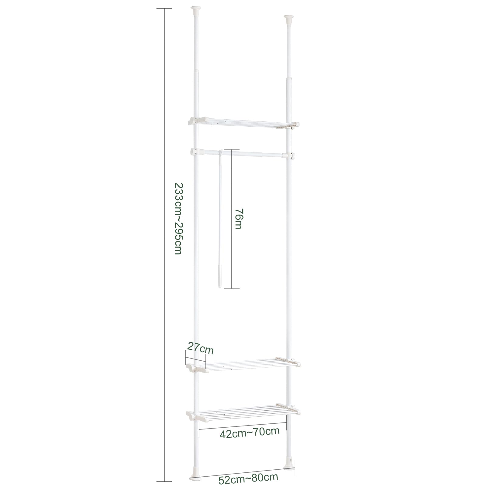 SoBuy Barra Telescópica Perchero Burro Ropa Resistente, Armario Abierto Ajustable con Barras y Estantes para Dormitorio y Vestidor, Blanco KLS07-W