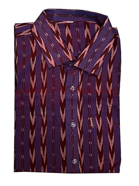 Image of Odisha Handloom 100% Pure Cotton Sambalpuri pasapali Half Shirt fabric for Men /Boys Odisha Traditional Shirt Tie-Dye Craft, Soft & Breathable Weave Cotton Material