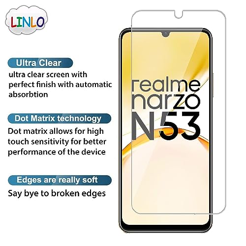 Image of Tempered Glass Screen Protector Compatible for Realme Narzo N53 with Full Screen Coverage; Except Edges and Easy Installation Kit(Transparent), Pack of 1