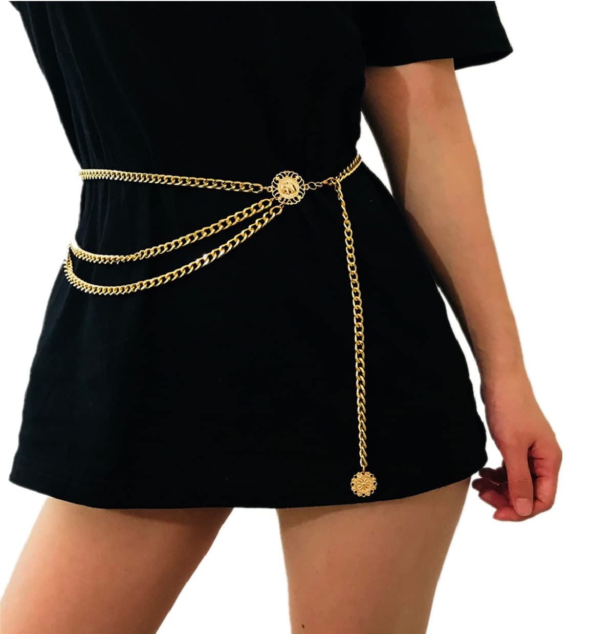 Women Long Tassel Waist Chain Belt Multilayer Body Belly Chain for Dress Multilayer Metal Waist Chain Dress Waistband
