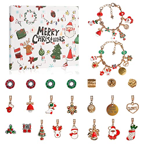 Christmas Advent Calendar For Girls, 24 Days Xmas Countdown Calendar Bracelets Diy Jewelry Making Kit Gift For Kids Teens Women, Including 2 Bracelets And 22 Charm Beads By Giveme5 (Rose Gold) #TOP7