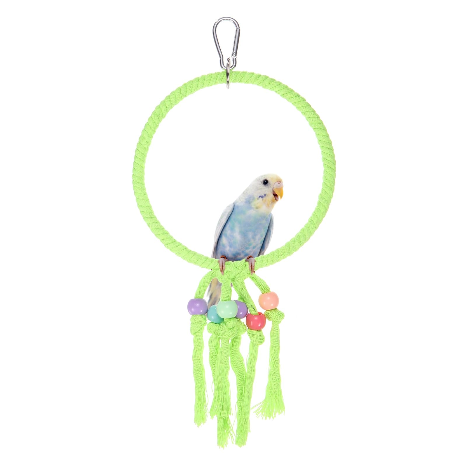 sourcing map Bird Rope Perch Swing, Rope Ring Perch Standing Pole Accessory Climbing Swing Paw Grinding 13.7 Inch, (Green) Intended for Parrot/Parakeet/Budgies/Cockatiels/Lovebirds